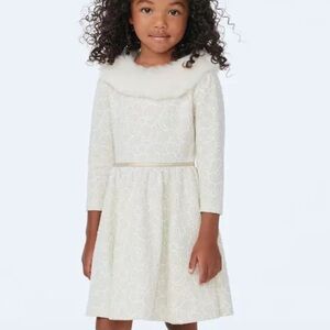 Janie and Jack floral jacquard faux fur collared dress EUC